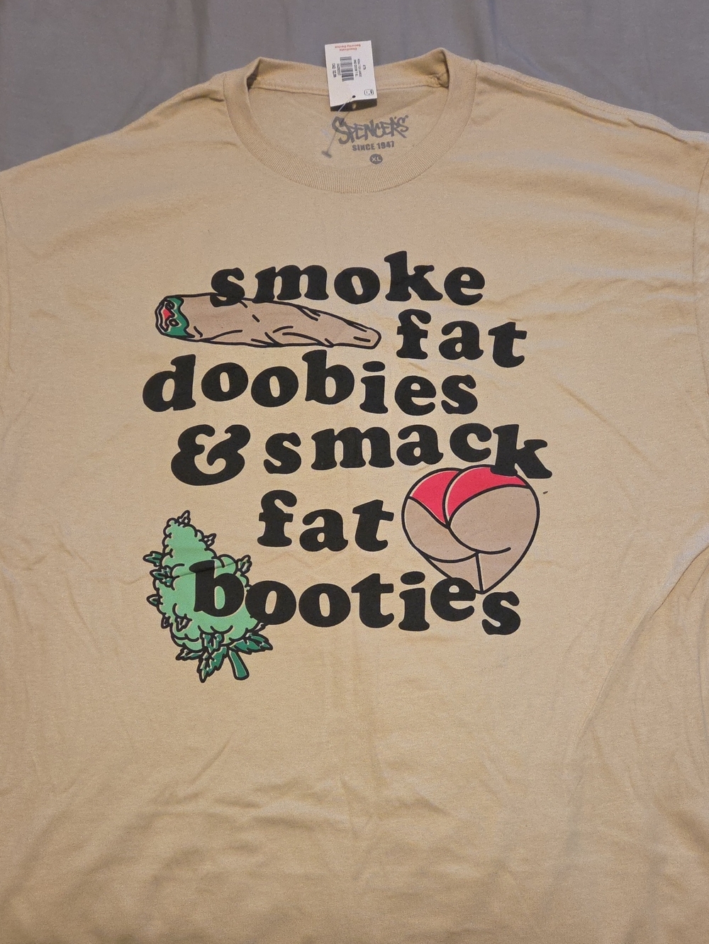 Spencer's Beige Graphic Tee with Multicolor Print